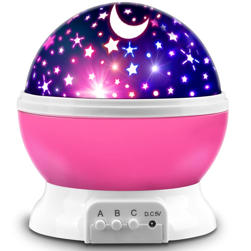 MOKOQI Star Projector Night Lights for Kids, Fun Gifts for 1-4-6-14 Year Old Girl and Boy, Projection Lamp for Kids Bedroom, Glow in The Dark Stars and Moon for Child Asleep Peacefully (Pink)