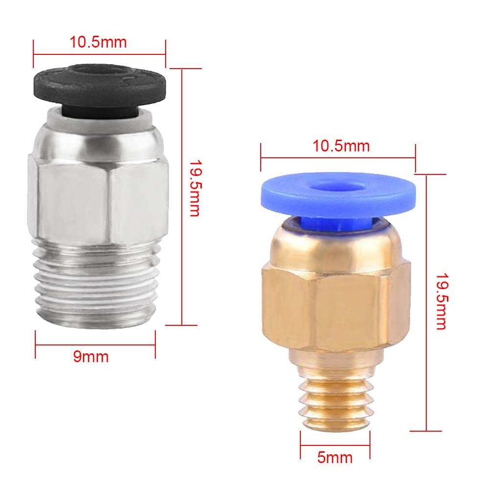 SIQUK 5 Pieces Teflon Tube PTFE Tubing (1M) with 10 Pieces PC4-M6 Fittings and 10 Pieces PC4-M10 Fitting Connector for 3D Printer 1.75mm Filament