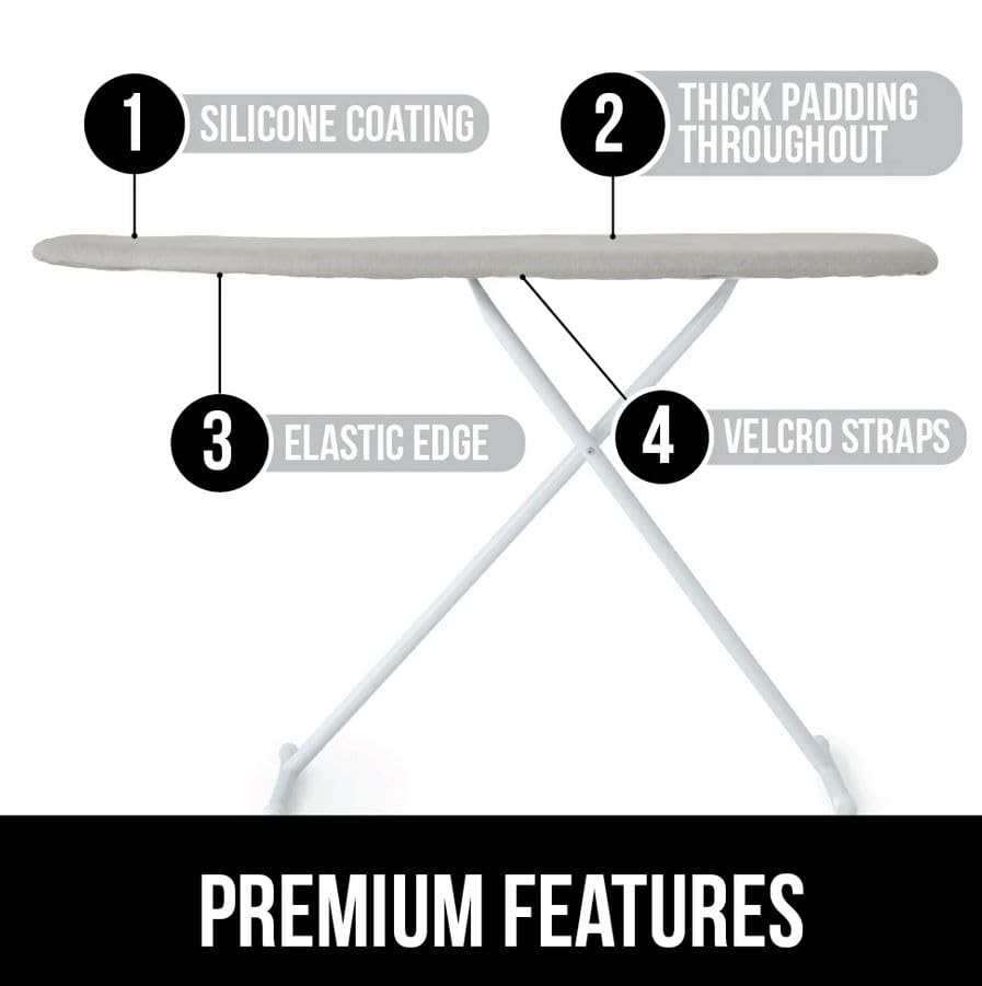 GORILLA GRIP Reflective Silicone Ironing Board Cover, Resist Scorching and Staining, 15x54 Inch, Hook and Loop Fastener Straps, Pads Fit Large and Standard Boards, Elastic Edge, Thick Padding, Silver