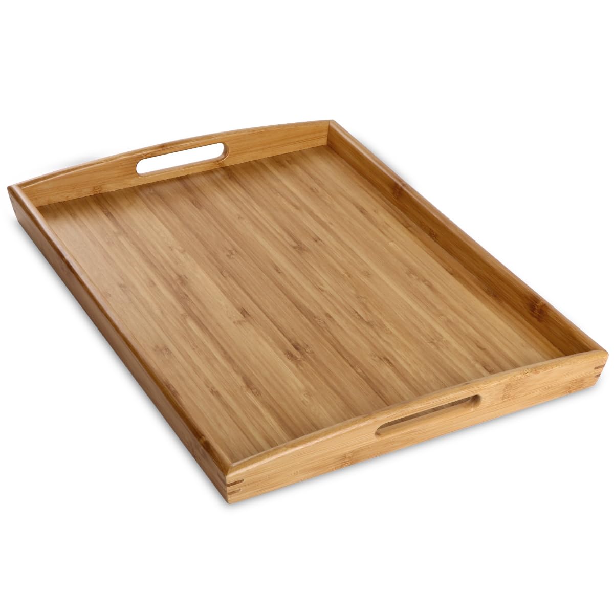 Joy&Grace Bamboo Serving Tray with Handles, Dinner Food Tray for Bed Breakfast Eating and Serving, for Coffee Table Ottoman TV, Decorative Wood Large Charcuterie Platter 42.6 x 32.5 cm 1 Pack