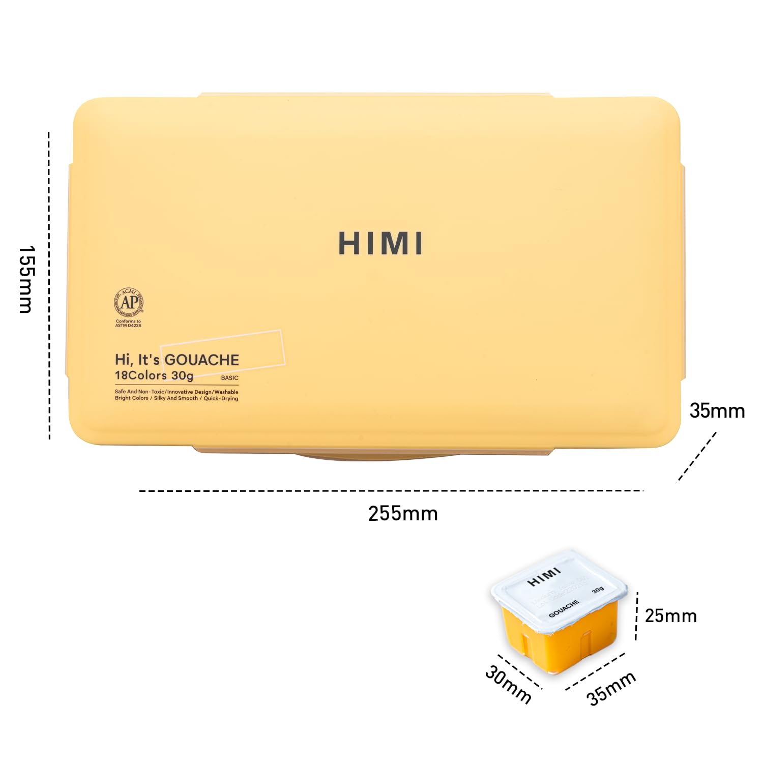 HIMI Gouache Paints set, 18 Colors, 30ml, 18 US fl oz, Non Toxic Paint for Canvas and Paper, Art Supplies for Professionals, Student, Kids and More (Yellow)