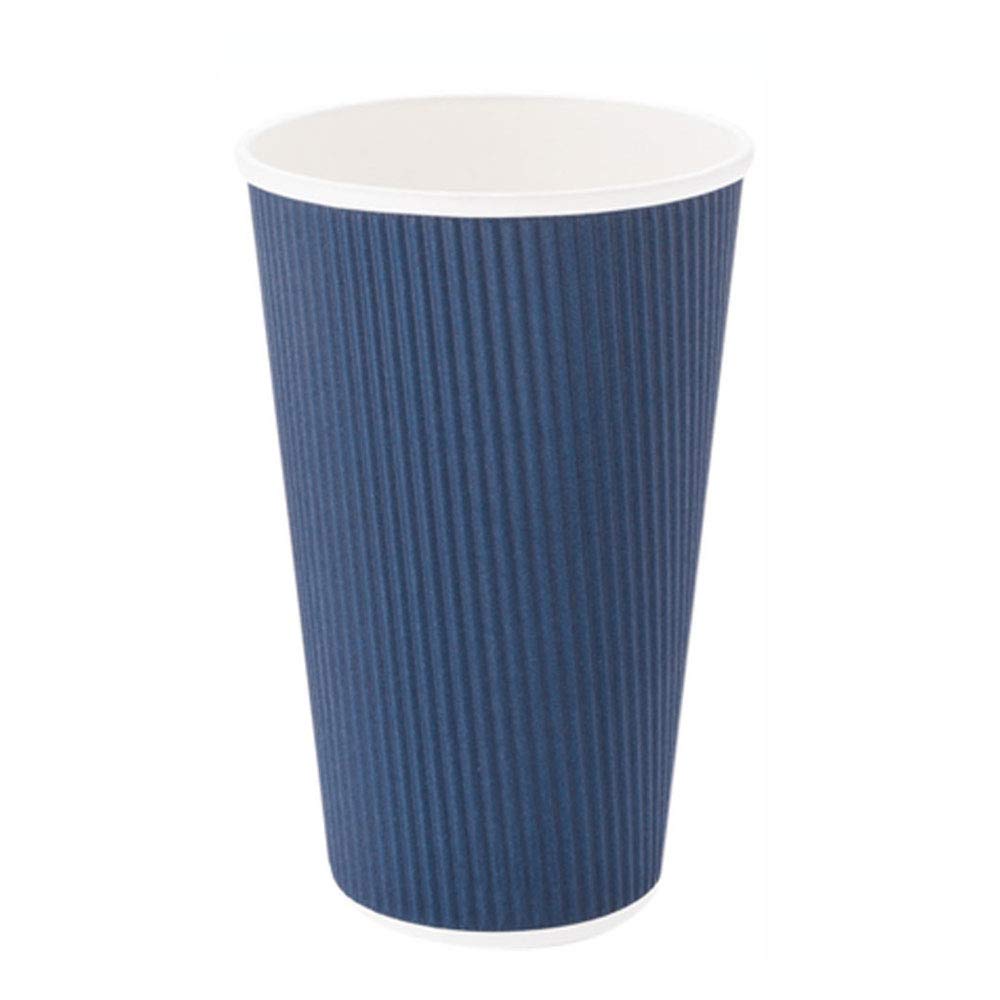 Restaurantware Ripple Wall Coffee Cups 25 Count 16 Ounce Insulated Midnight Blue Paper Cups, Rolled Rim Spill-Resistant Disposable Paper Non-Slip for Coffee, Beverages