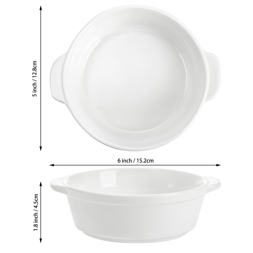 Foraineam 8 Pack 10 Ounce Porcelain Souffle Dishes with Double Handles Round Ramekins Bakeware Set for Pudding, Creme Brulee, Souffle