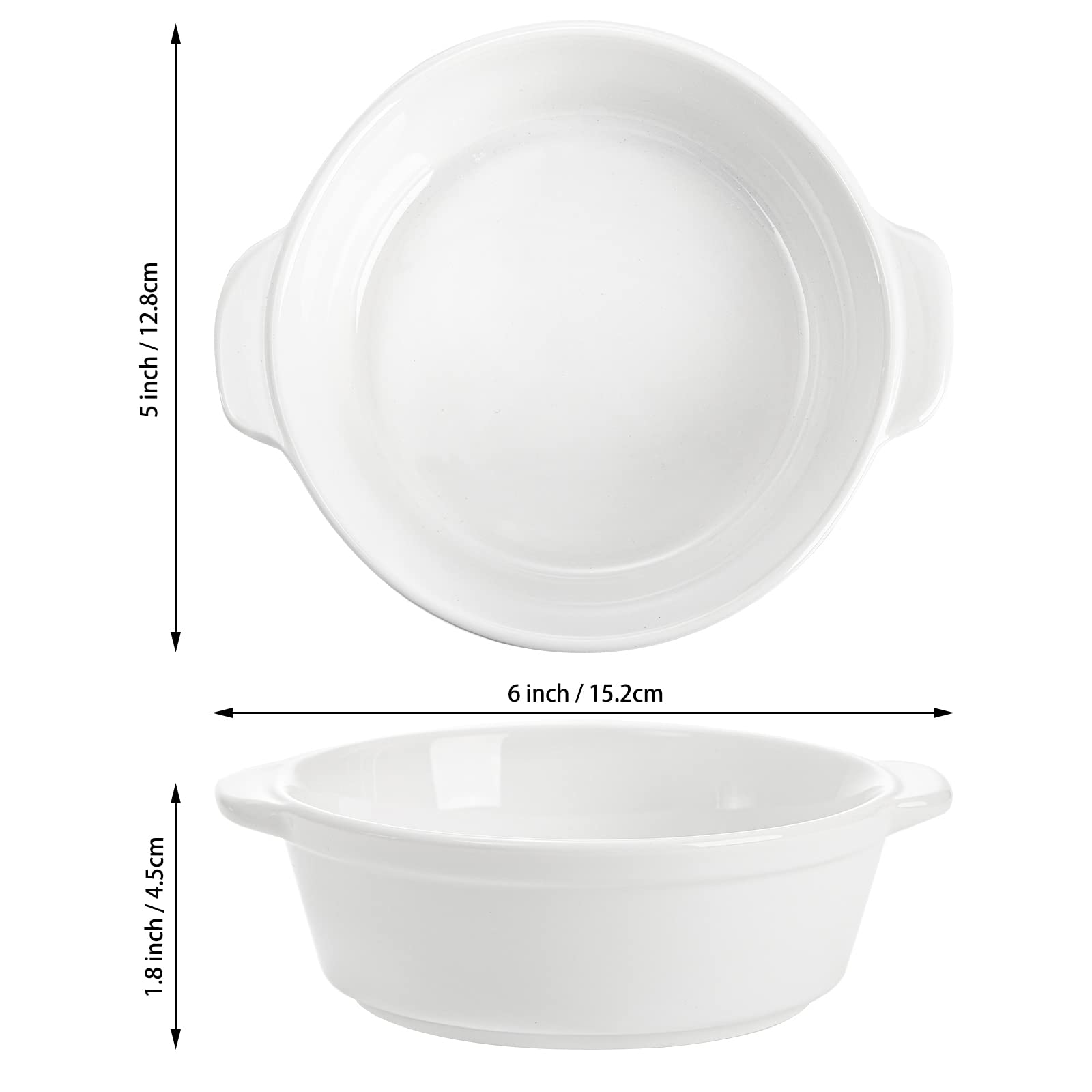 Foraineam 8 Pack 10 Ounce Porcelain Souffle Dishes with Double Handles Round Ramekins Bakeware Set for Pudding, Creme Brulee, Souffle