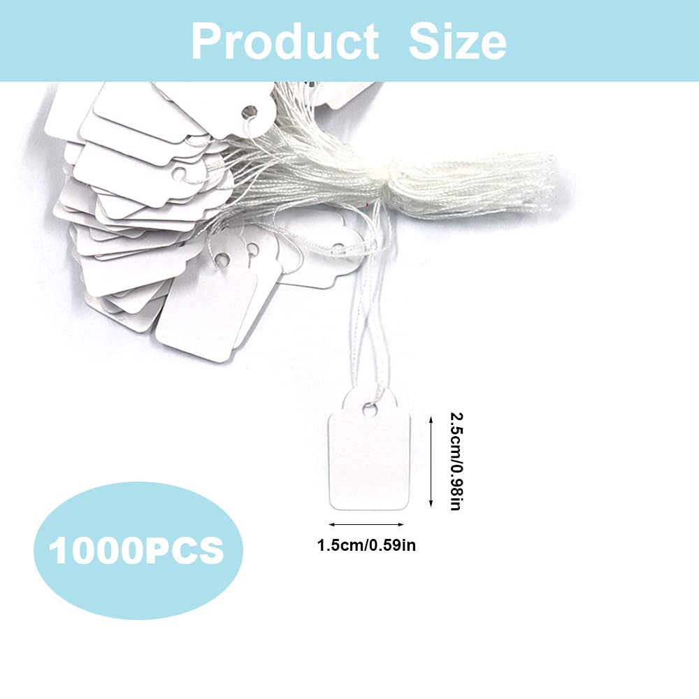 1000Pcs Jewelry Price Tags with String Attached, Marking Tags with String, Display Clothing Tags Display Label, Paper Price Labels (White)
