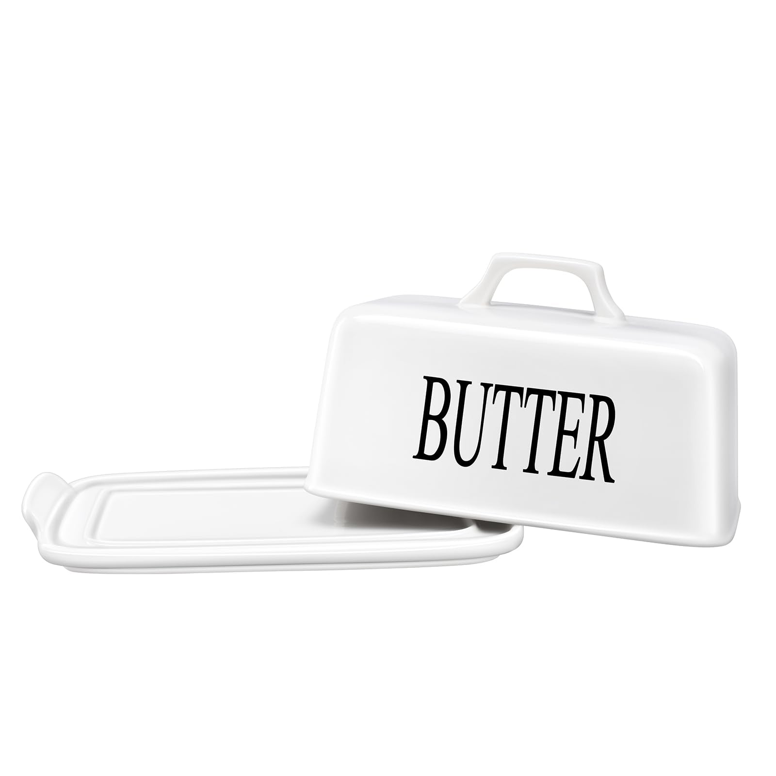 KAIBARE Large Butter Dish for Canadian 1 LB of Butter, Porcelain Butter Keeper with Handle Lid Fit a Whole Pound Block of Butter, Ceramic Butter Storage for Countertop, Butter Container, Color: White