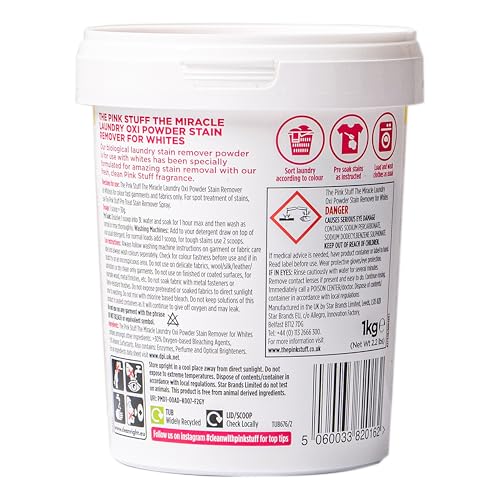 Stardrops The Pink Stuff Miracle Laundry Oxi Powder Stain Remover, Whites, 1 kg
