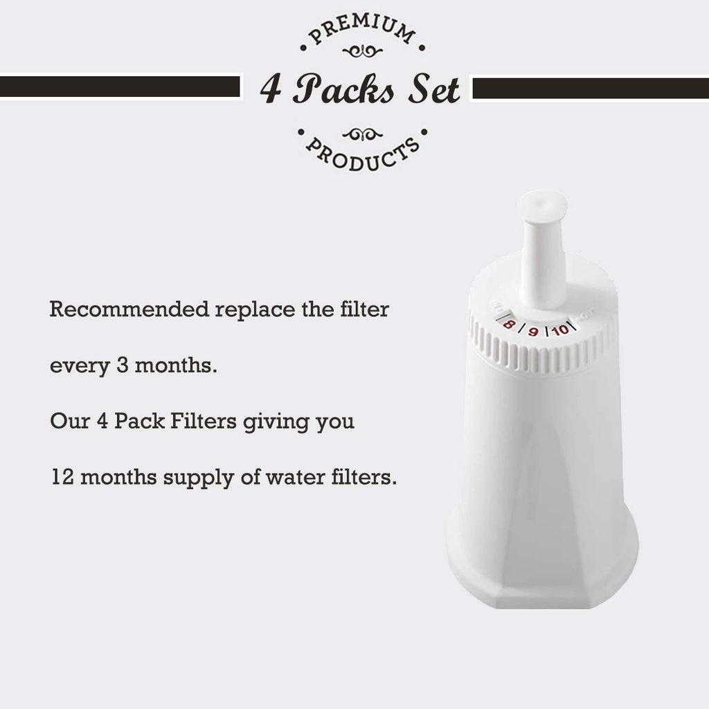 4 Pack Replacement Water Filter Compatible with Breville Sage Claro Swiss For Oracle Barista Bambino Espresso Coffee Machine Part #BES008WHT0NUC1