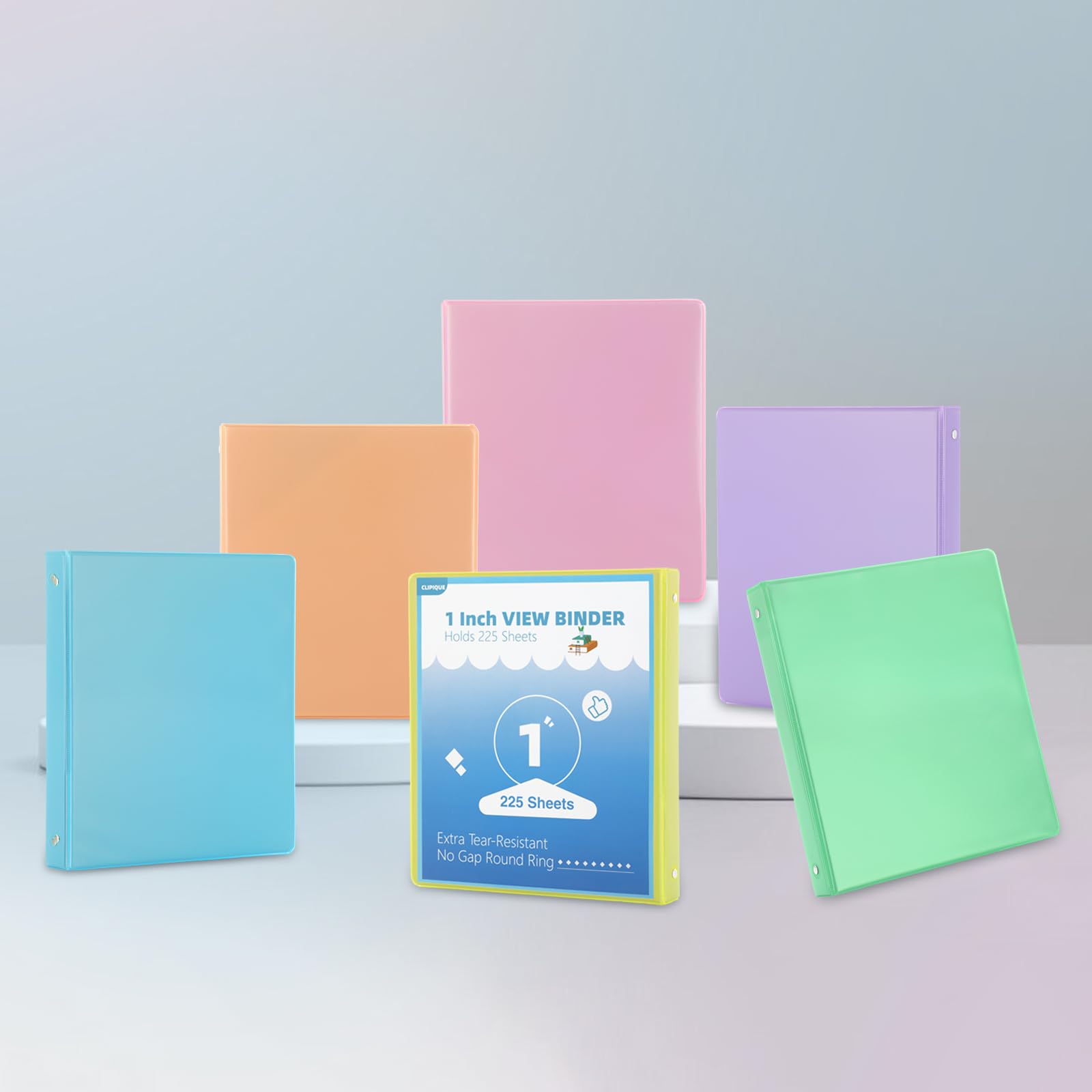 1 Inch Binders 3 Ring,6 Pack Three Ring Binder with 2 Pockets,PVC-Free,Customizable Clear View Cover for 8.5 x 11'' Letter Size Papers, Round Ring， Ideal for School, Office Supplies