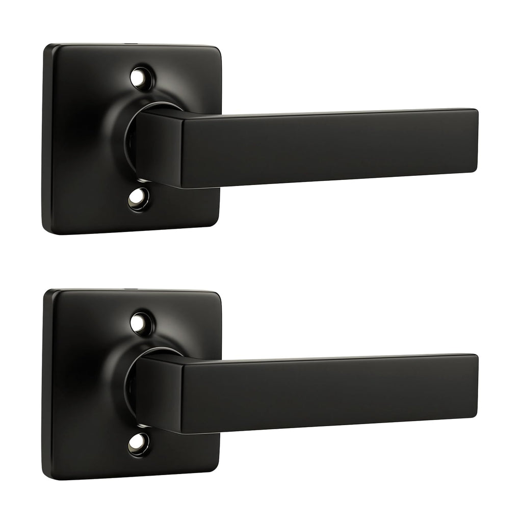 GOBEKOR 2 Pack Black Half Dummy Door Handles Straight Non-Turning Door Lever Square Interior Closet French Door Handle Dummy Levers