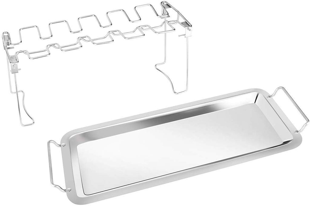 Onlyfire Stainless Steel Chicken Wing Leg Rack with Drip Tray for Smoker Grill,Oven and Charcoal Kettle,Hang Up to 14 Chicken Legs or Wings