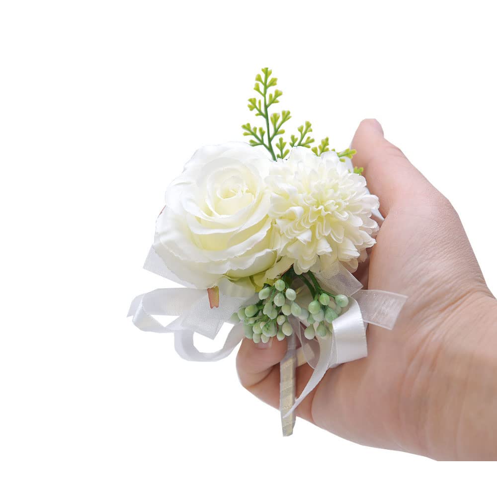 WANLIAN Wrist Corsage,Boutonniere For Men For Prom Wedding Ceremony Anniversary (White)