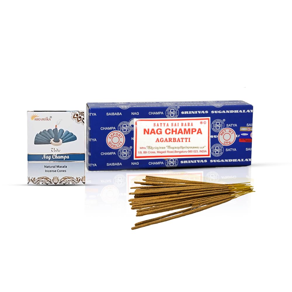 Satya Sai Baba Satya Nag Champa 250g Incense Sticks with Free Vedic Nag Champa Natural Incense Cones (Agarbatti Box 250 Grams All Sticks for Refinement, Concentration and Serenity)