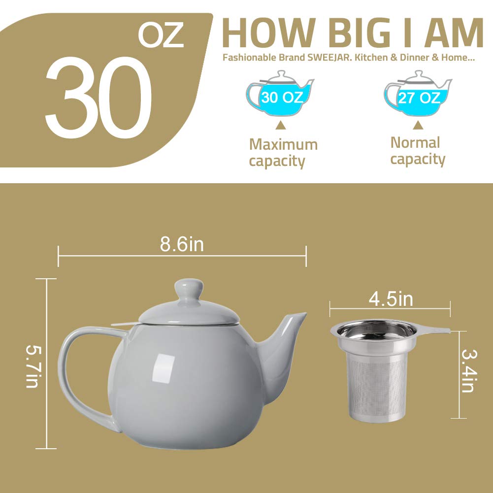 Sweejar Porcelain Teapot with Infuser and Lid,Teaware with Filter 30 OZ for Tea/Coffee/Milk/Women/Office/Home/Gift(Jade)
