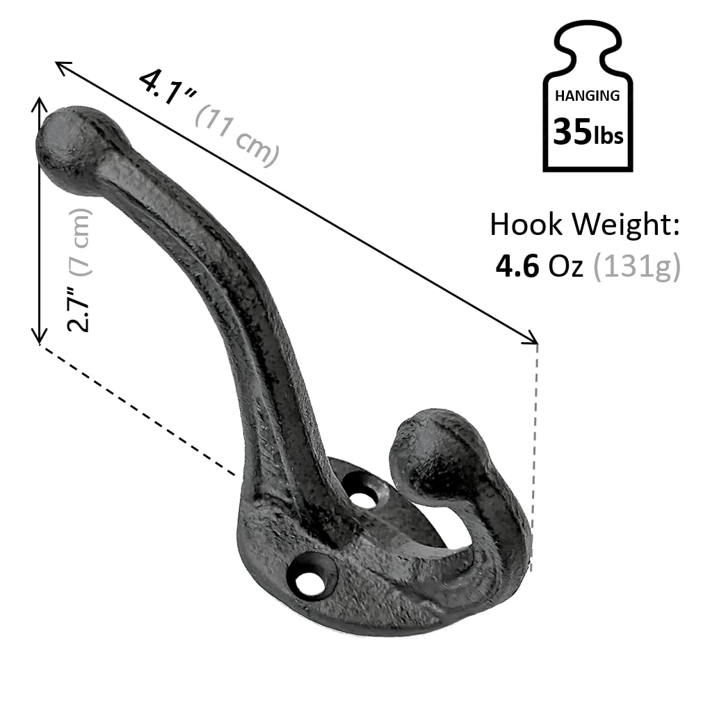 Ambipolar Decorative Rustic Cast Iron, Wall Mounted Coat Hooks (Set of 5) Vintage Inspired, Modern Farmhouse, Coats, Bags, Hats, Towels (Antique Black)