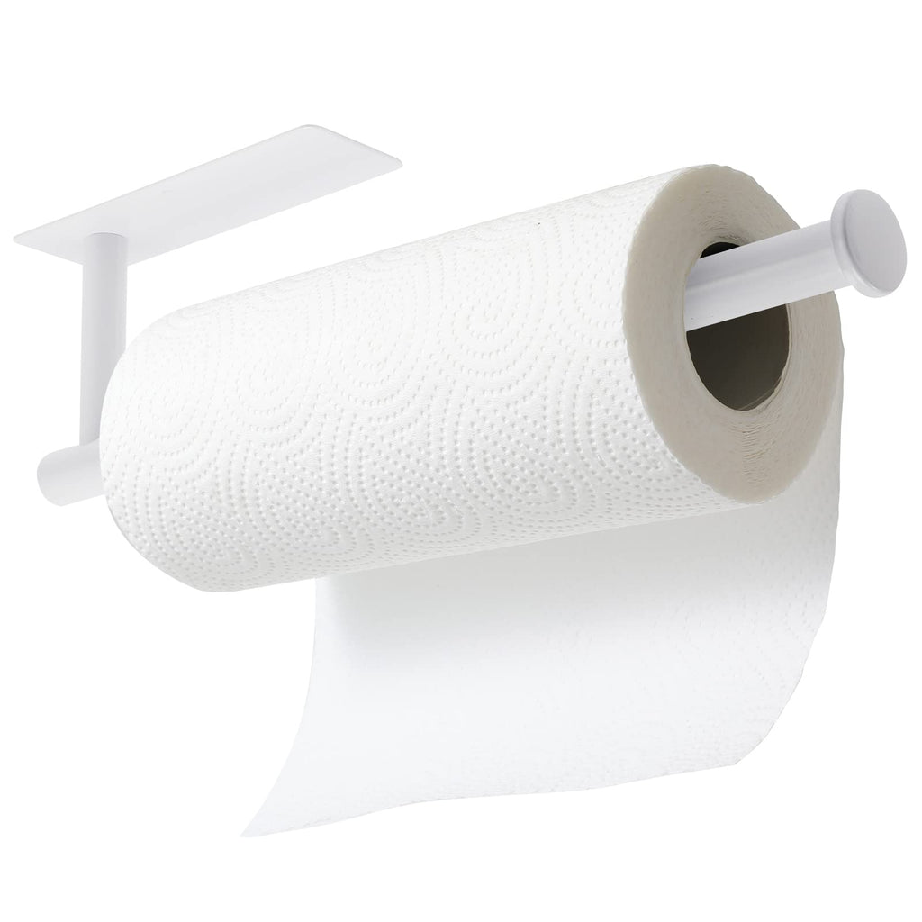 theaoo White Paper Towel Holder - Under Cabinet Paper Towel Holder for Kitchen, Adhesive Paper Towel Roll Rack for Bathroom Towel, Wall Mounted Matte Black Paper Towel Rack, SUS304 Stainless Steel
