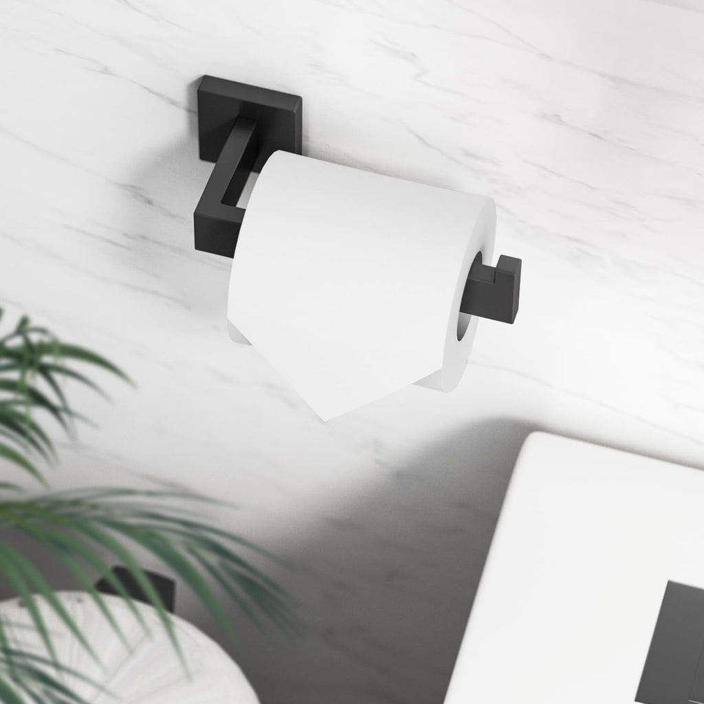 HITSLAM Toilet Paper Roll Holder Wall Mounted Matte Black Toilet Paper Holder for Bathroom Tissue SUS 304 Stainless Steel Rustproof Waterproof Rotateproof Square Style 2 Pack