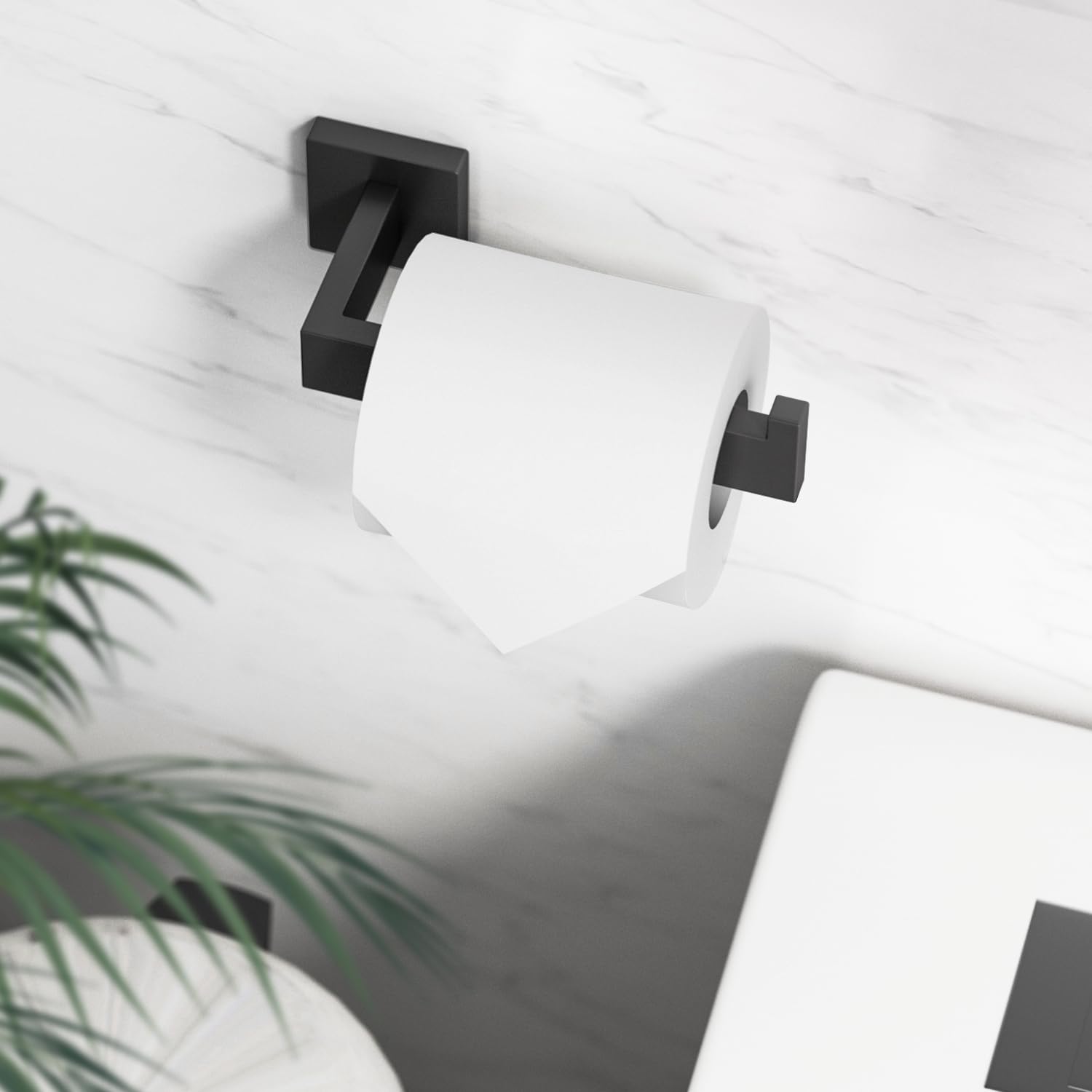 HITSLAM Toilet Paper Roll Holder Wall Mounted Matte Black Toilet Paper Holder for Bathroom Tissue SUS 304 Stainless Steel Rustproof Waterproof Rotateproof Square Style 2 Pack