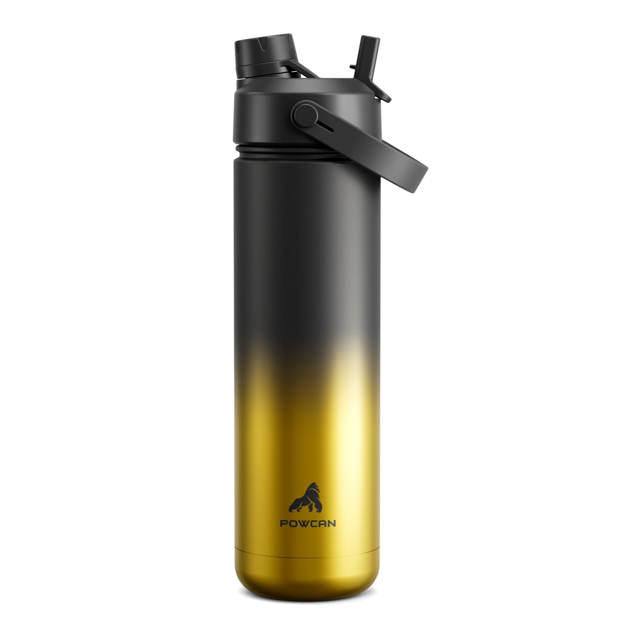 POWCAN 26 oz Insulated Water Bottle with 2-in-1 Straw and Spout Lid, Keep Cold 24H, Leak-Proof, Fits in Car Cup Holder, Stainless Steel Water Bottle for Sports, Travel, Gym, and School (King)