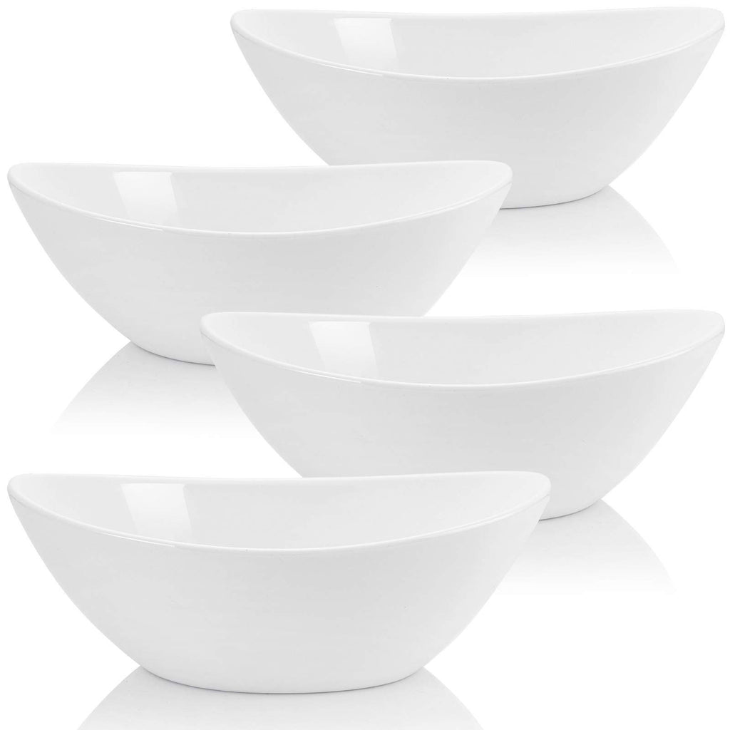 Lawei Set of 4 Porcelain Serving Bowls, 1020 ml, Oval Ceramic Mixing Bowls, 9 Inch Serving Bowls for Salads, Spaghetti, Dessert, Veggie, Side Dishes, Microwave and Dishwasher Safe