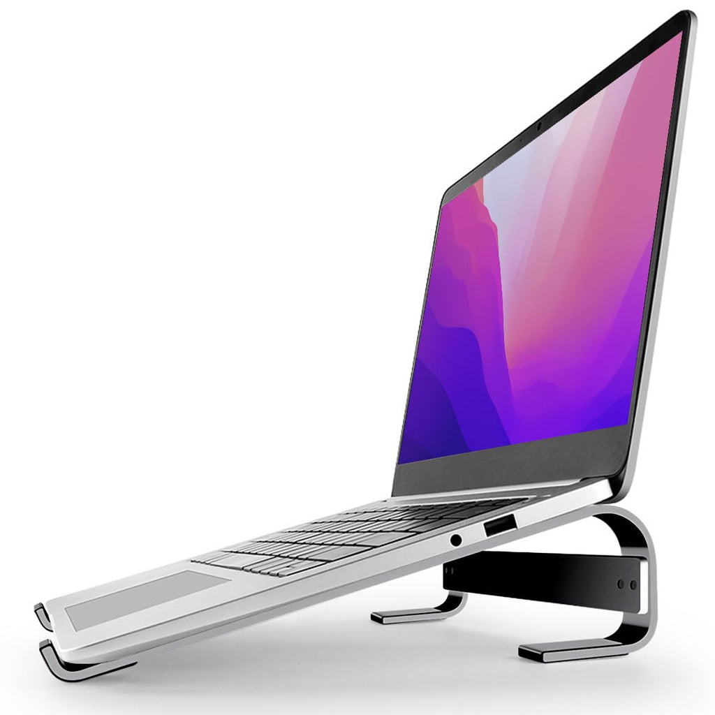 MMOBIEL Laptop Stand - Riser 10 to 18 inches - Ventilated Laptop Holder Universal - Stand for Desk Compatible with MacBook, Notebook, ASUS and More - Incl. Tools - Black Aluminum