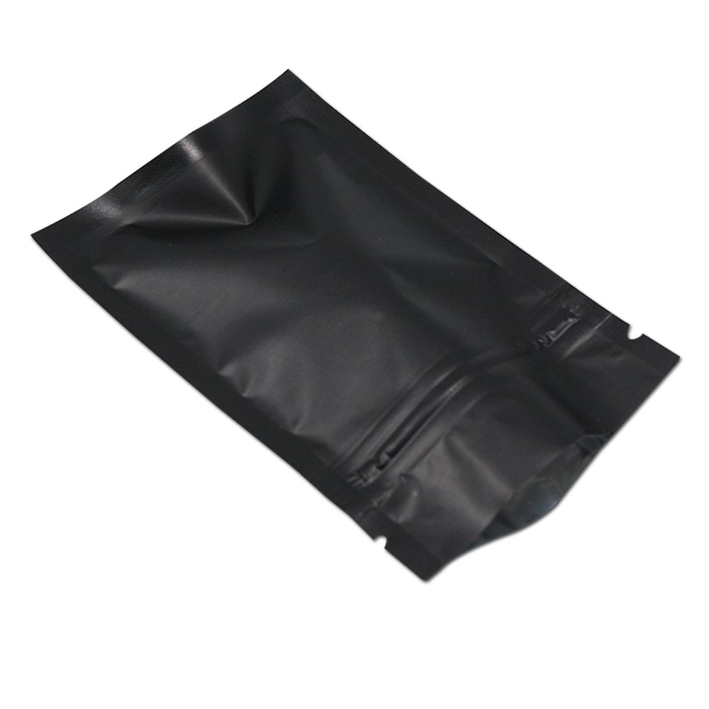 BAT Pack 100Pcs Matte Aluminum Foil Zipper Lock Resealable for Zip with Lock Seal Mylar Pouch Self Seal Storage Package Bags for Food (Matte Black, 3.94x5.9inch(10x15cm))
