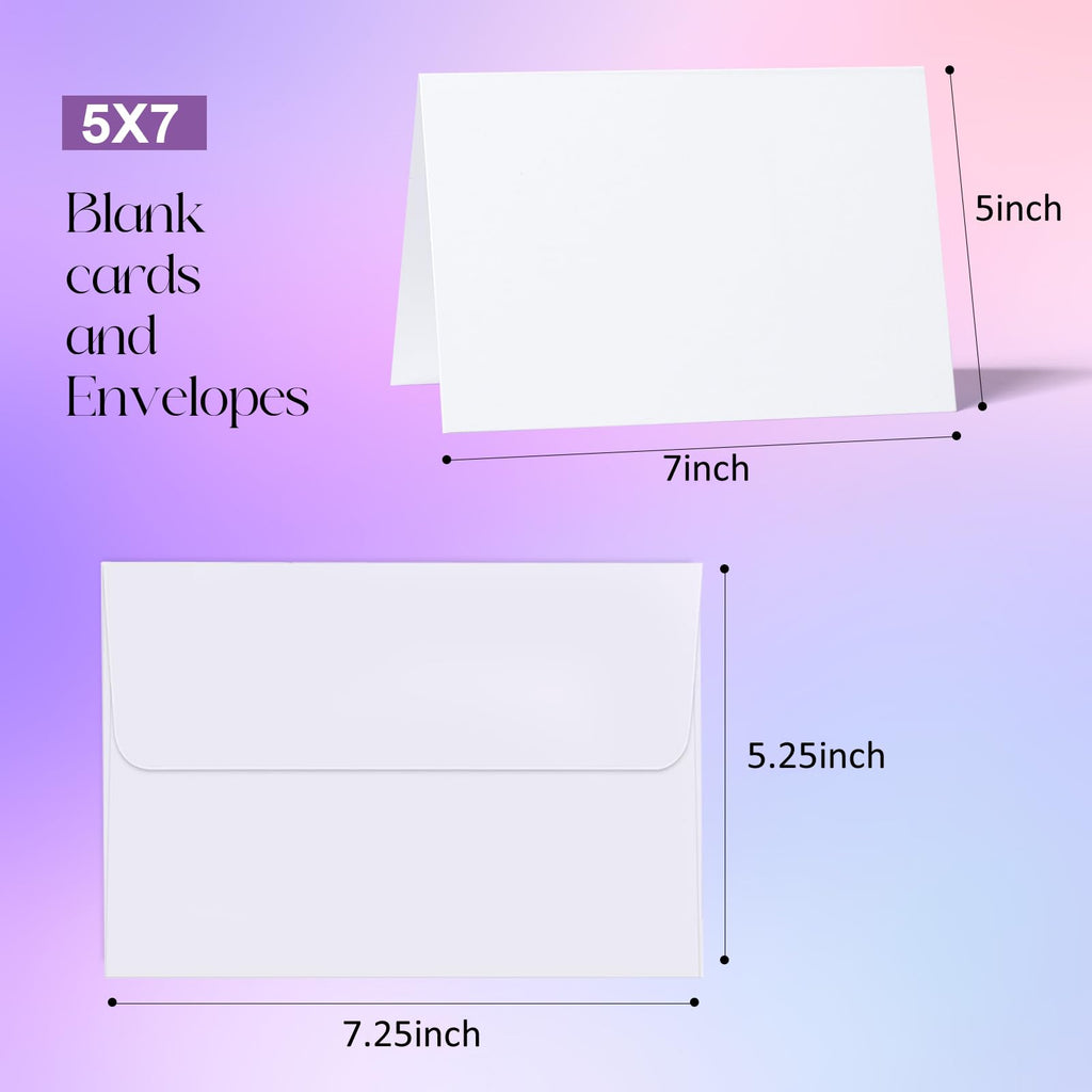 Packpal Blank Cards and Envelopes 5X7, 50Pack Self Seal White Fold Cardstock with Envelope for Wedding Invitation, DIY Note, Homemade, Thank You Greeting Card
