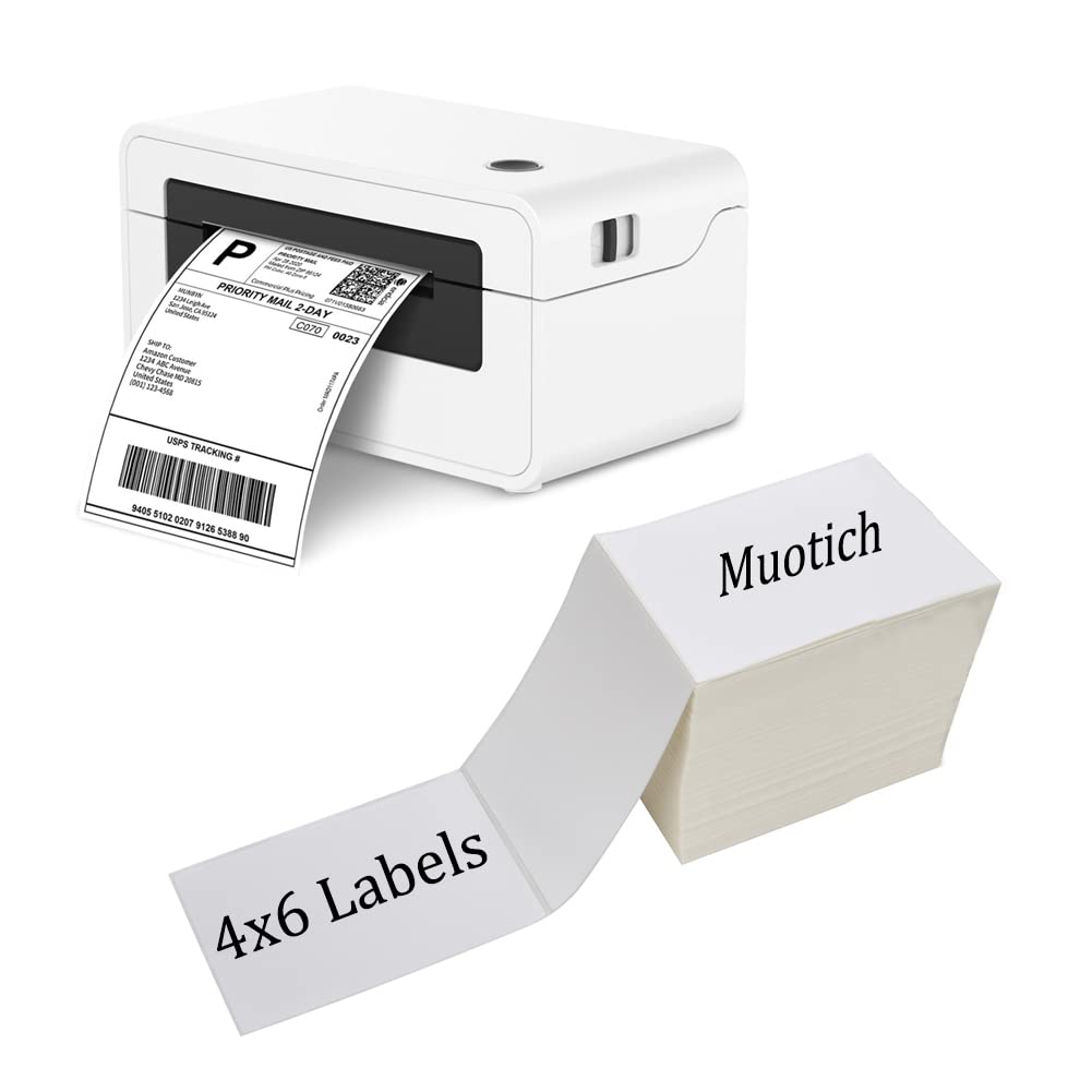Muotich 4x6 Direct Thermal Labels, 500 Fanfold 4 x 6 Thermal Printer Labels, Permanent Adhesive, White Perforated Shipping Label Compatible with Zebra & Rollo Printers