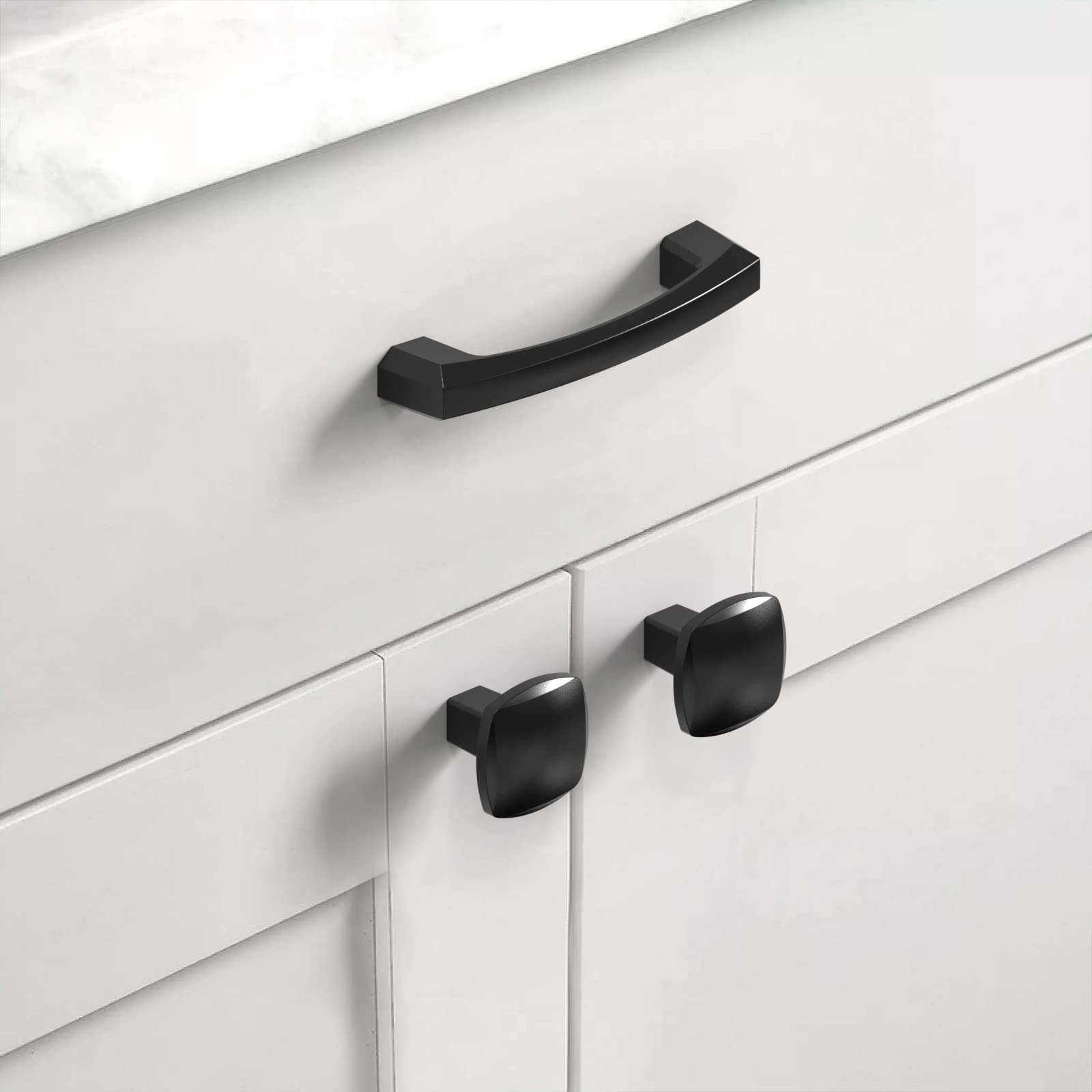 Asidrama 10 Pack Matte Black Kitchen Cabinet Knobs Square Dresser Knobs Drawer Knobs Cabinet Hardware Zinc Knobs for Dresser Drawers