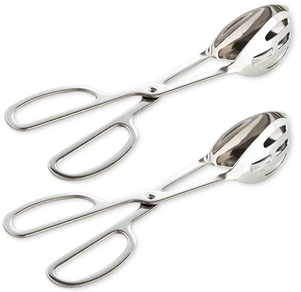 KEBE 2-PACK Serving Tongs for Cooking Buffet Party Catering, Thickening Food Serving Cake Bread Kitchen Salad Tongs, Stainless Steel