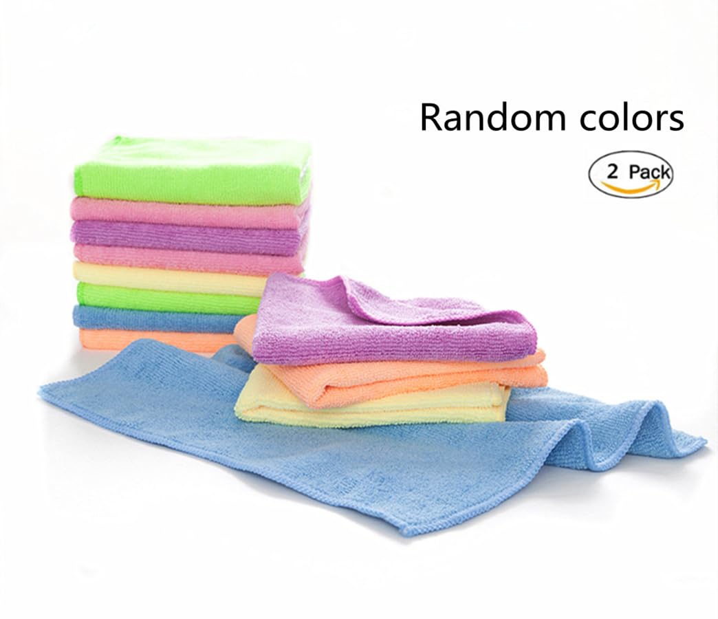 YSLON Rubber Cleaning Gloves Kitchen Dishwashing Glove 2-Pairs And Cleaning Cloth 2-Pack,Waterproof Reuseable.(Medium)