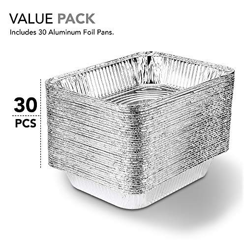 Stock Your Home Half Size Foil Pans 30 Pack - Tin Foil Pans Great for Cooking, Heating, Storing, Prepping Food