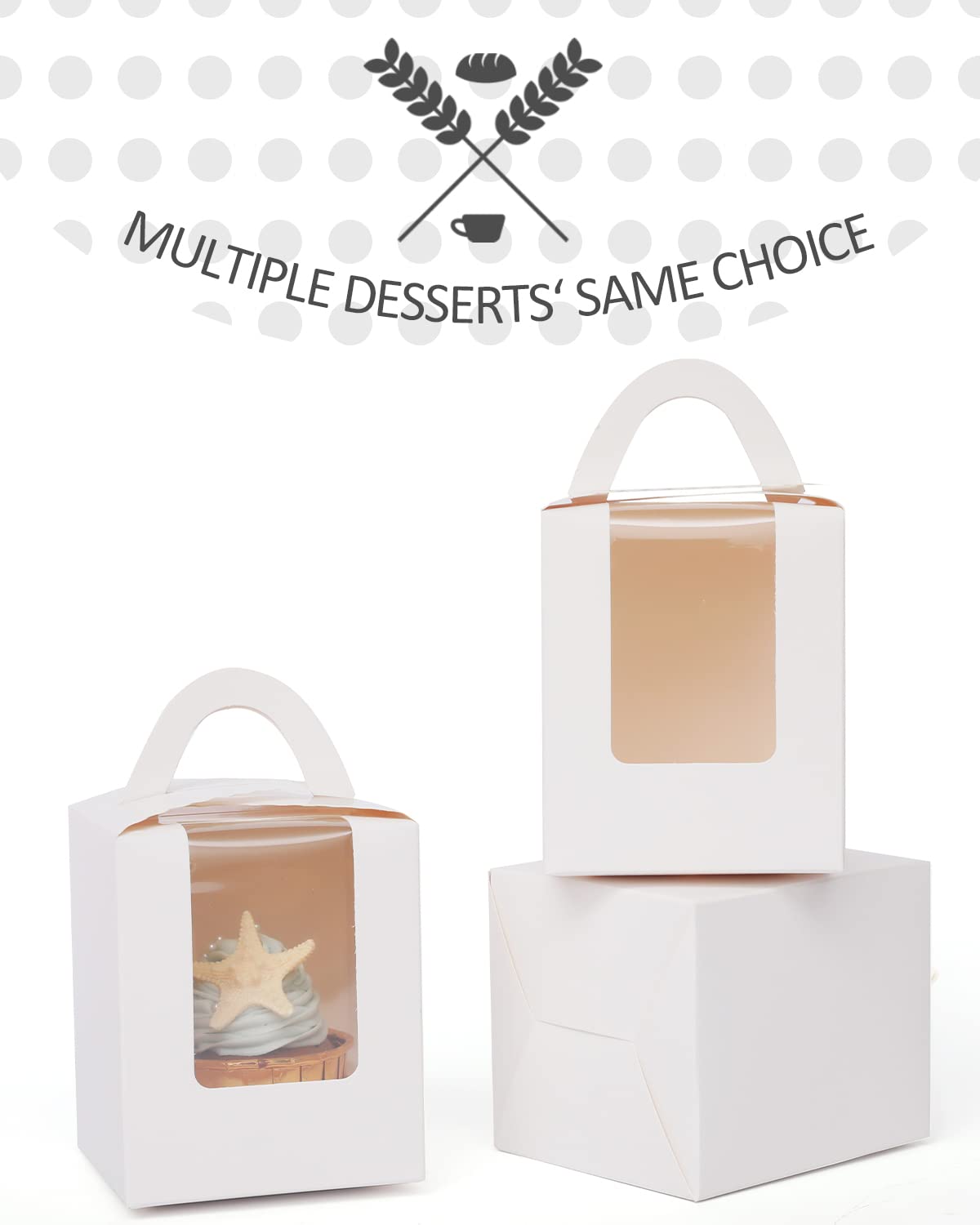 Cupcake Boxes Individual 100pcs Cupcake Holders Disposable White Single Cupcake Boxes with Window 3.6x3.6x4.3 inch Cupcake Containers