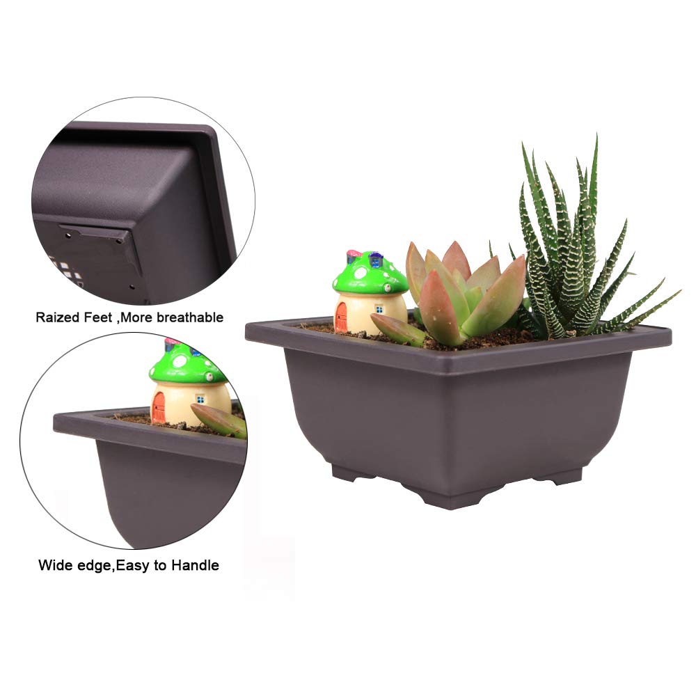 MUZHI 8PCS/Pack Retro Style Square Small Bonsai Training Pots with Tray, Mini Plastic Mocha Garden Flower Pot 4.7"