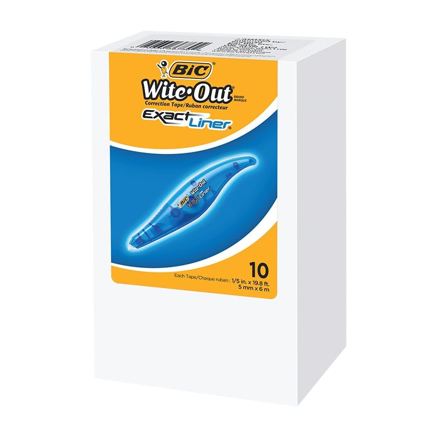 BIC Wite-Out Brand Exact Liner Correction Tape, 6 Metres, 10-Count Pack of White Correction Tape, Fast, Clean and Easy to Use Tear-Resistant Tape Office or School Supplies