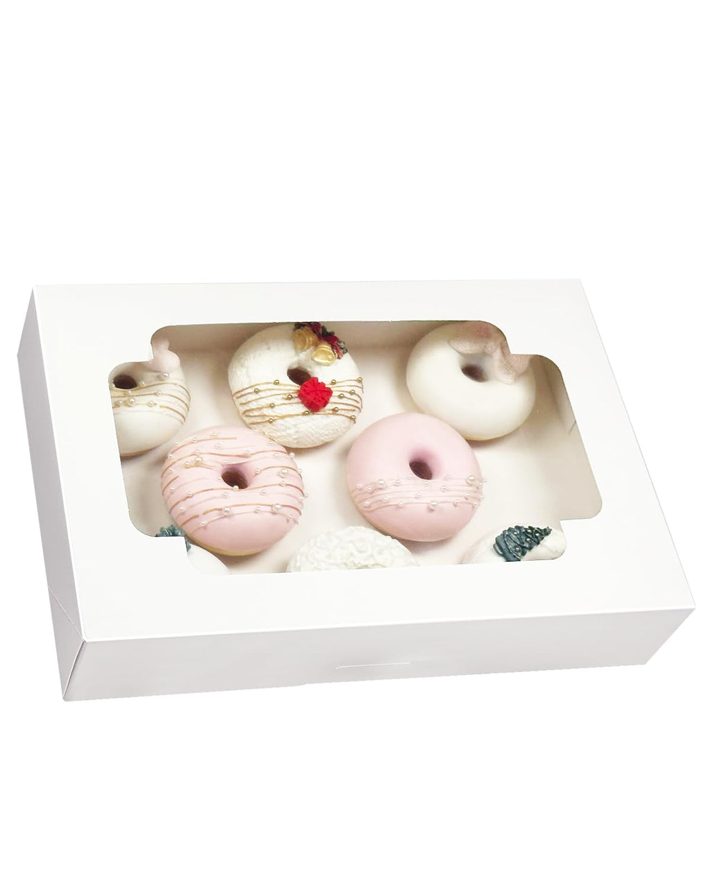 qiqee White 12x8x2.5 Inch Cookie Box with Window 20Pcs Bakery Pastry Macaron Bakery Box For Packaging (Auto-pop Up)