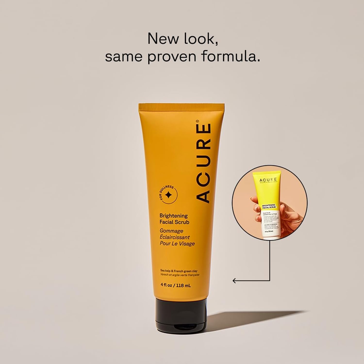 Acure Brightening Facial Scrub, Exfoliating Face Wash, Face Scrub for Women & Men for Radiant Skin, Facial Cleanser with Sea Kelp & French Green Clay, Gentle Exfoliant Cleanser Skin Care, 118ml