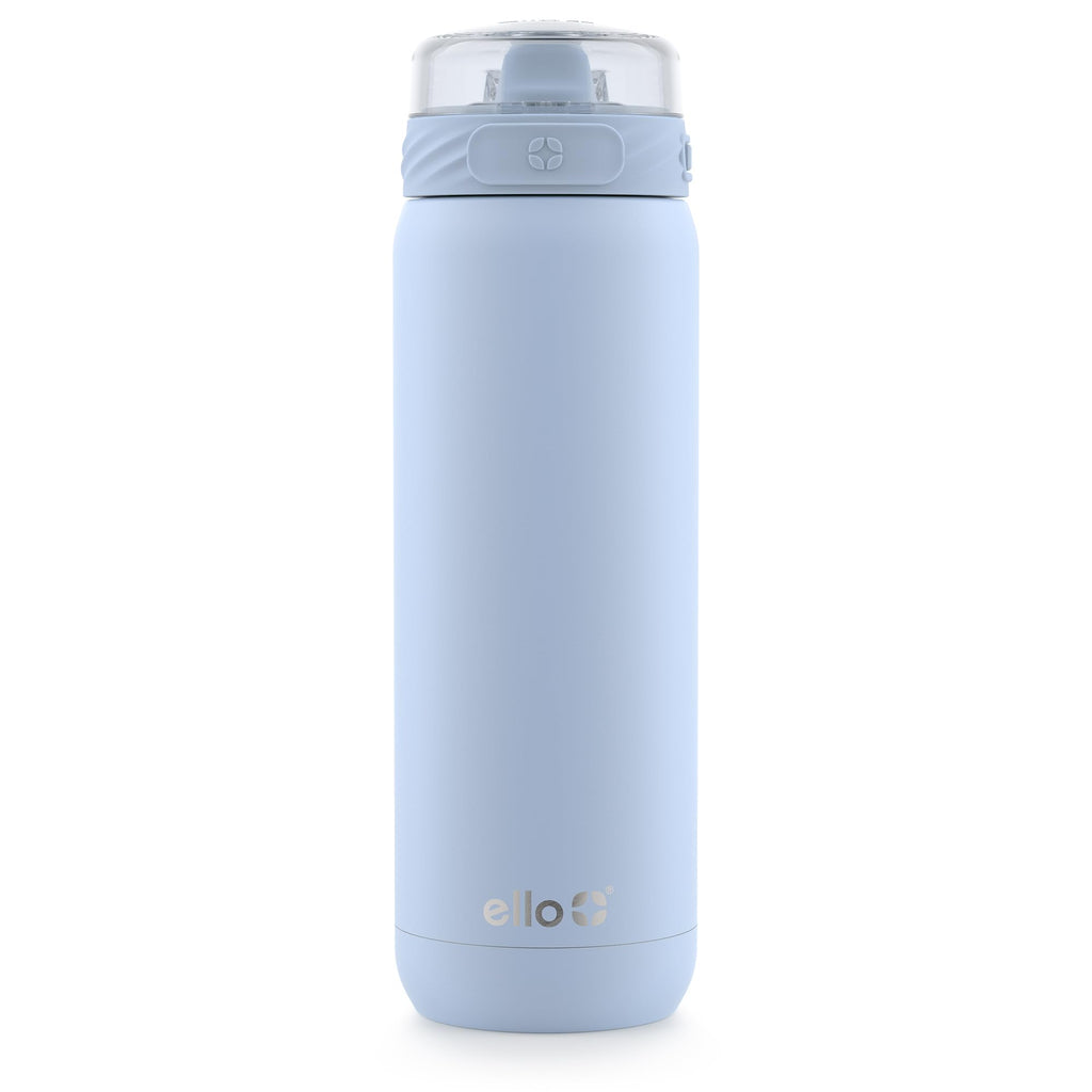 Ello Cooper 22oz Stainless Steel Water Bottle with Straw and Carry Handle, Double Walled and Vacuum Insulated Metal, Leak Proof Locking Lid with Soft Silicone Spout, Reusable, BPA Free, Halogen Blue