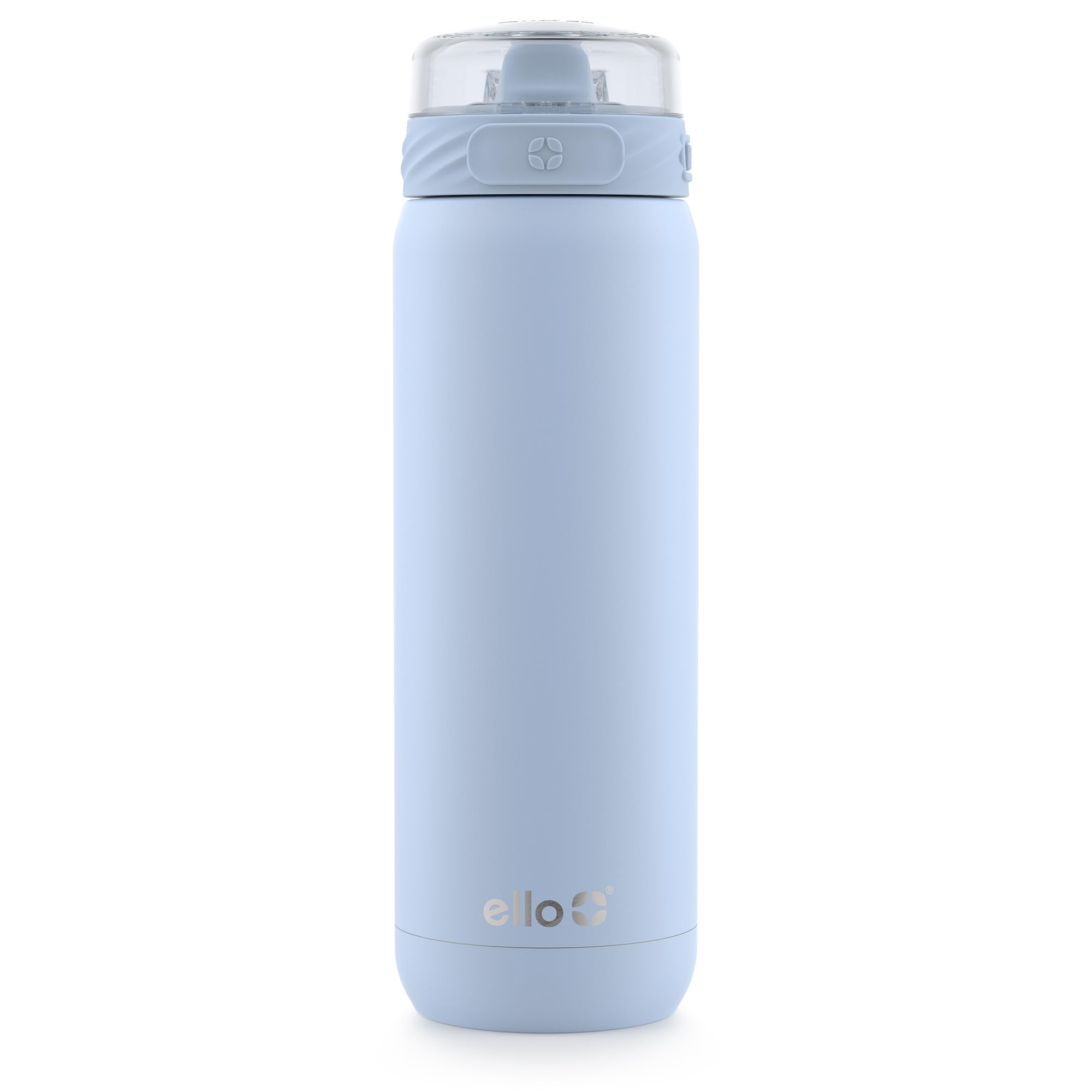 Ello Cooper 22oz Stainless Steel Water Bottle with Straw and Carry Handle, Double Walled and Vacuum Insulated Metal, Leak Proof Locking Lid with Soft Silicone Spout, Reusable, BPA Free, Halogen Blue