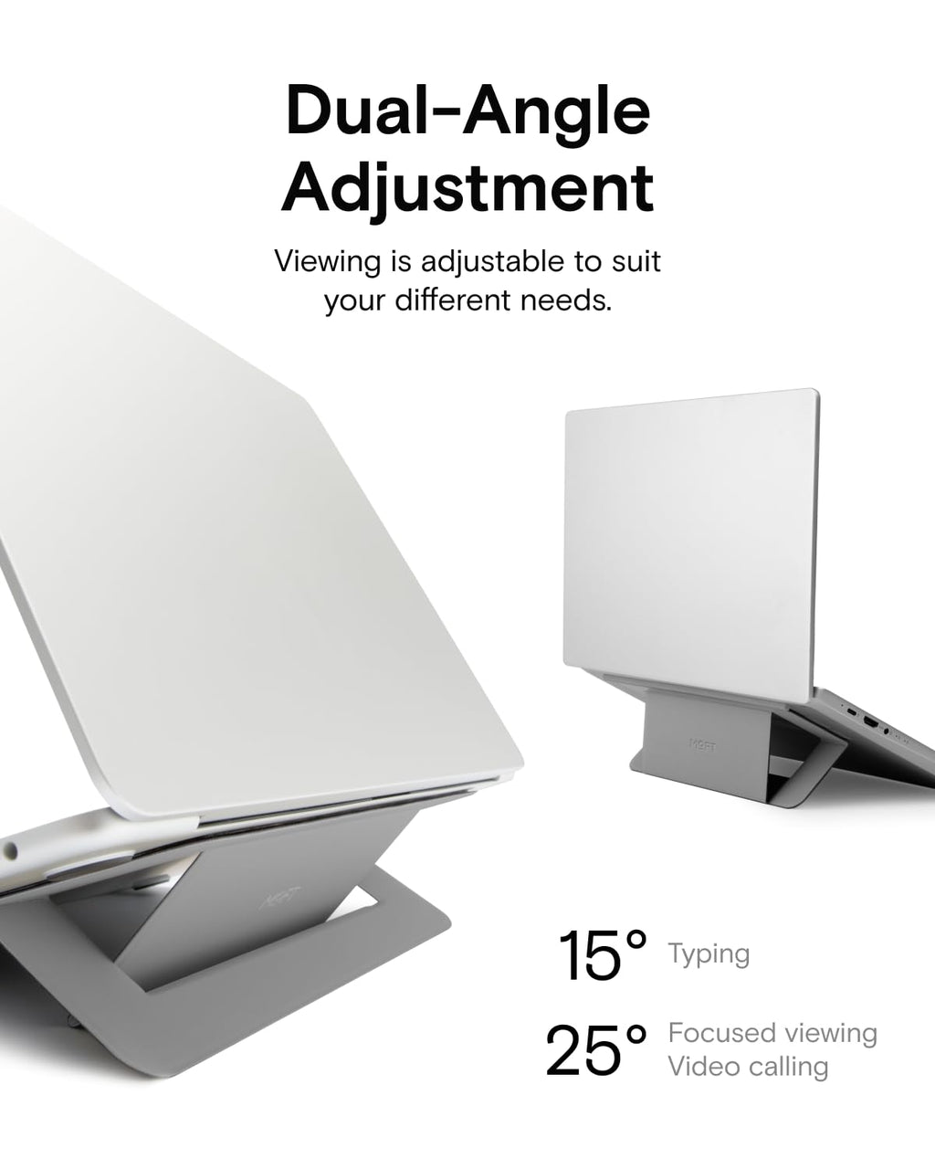 MOFT Laptop Stand for Desk, Adhesive Airflow Laptop Cooling Stand for Heat Dissipation with 2 Adjustable Viewing Angles, Foldable&Portable Computer Stand Compatible with Laptops 11.6"-16", Cool Gray