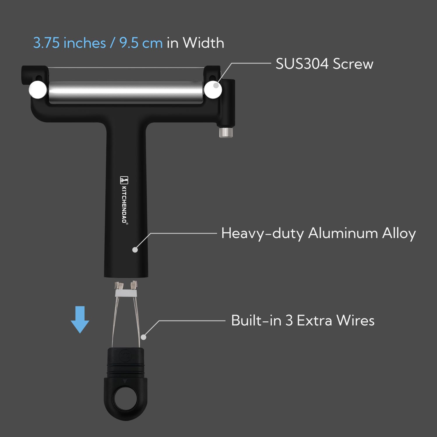 KITCHENDAO Adjustable Wire Cheese Slicer Cutter, 50% Stronger Wires with 2nd Gen Wire Fixing Mechanism, Adjustable Hand-Held Cheese Cutter, Quick Replacement, Dishwasher Safe, with 3 Extra Wires