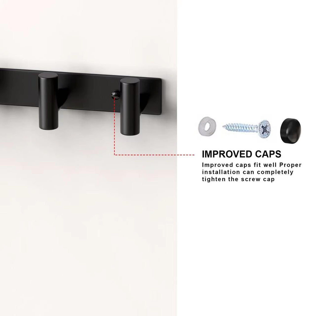 PMMASTO Coat Rack Wall Mount, T Shaped Wall Hooks with 5 Coat Hooks for Hanging Hat Towel Robes(Black, 1 Pack)