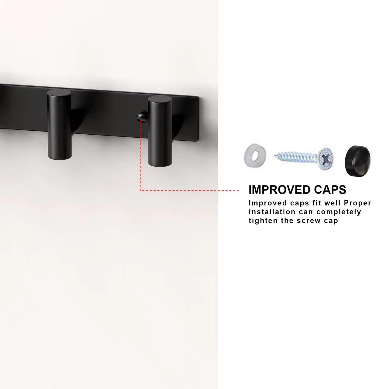 PMMASTO Coat Rack Wall Mount, T Shaped Wall Hooks with 5 Coat Hooks for Hanging Hat Towel Robes(Black, 1 Pack)