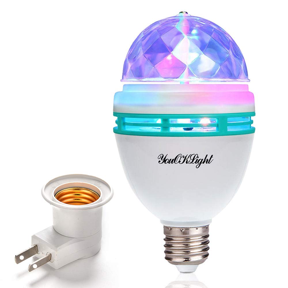 YouOKLight E26 Disco Ball Light, Rotating RGB LED Strobe Bulb, Magic Ball for Disco Birthday Party Club Bar Karokee Halloween Christmas