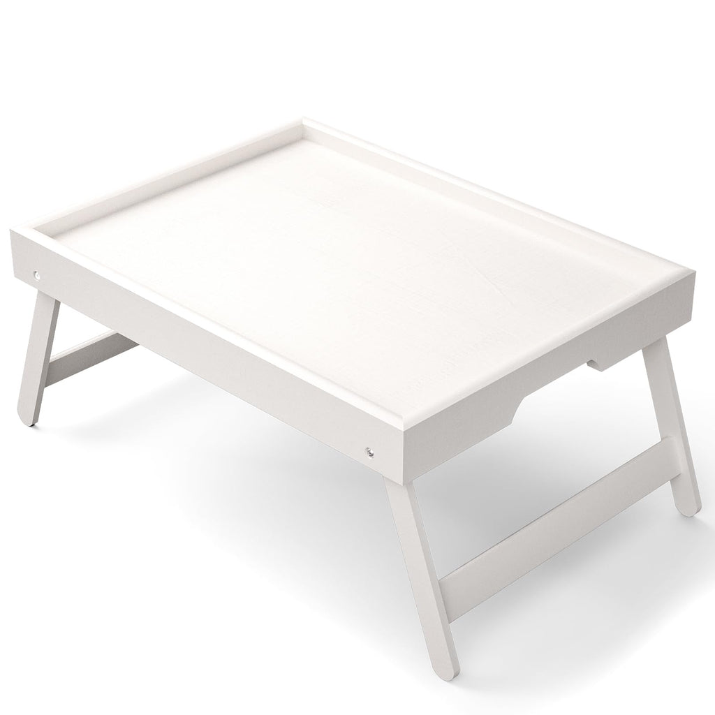 Bamboo Bed Table Tray with Foldable Legs, Large Breakfast Bed Tray with Handles for Food, Snack Small Laptop (White)