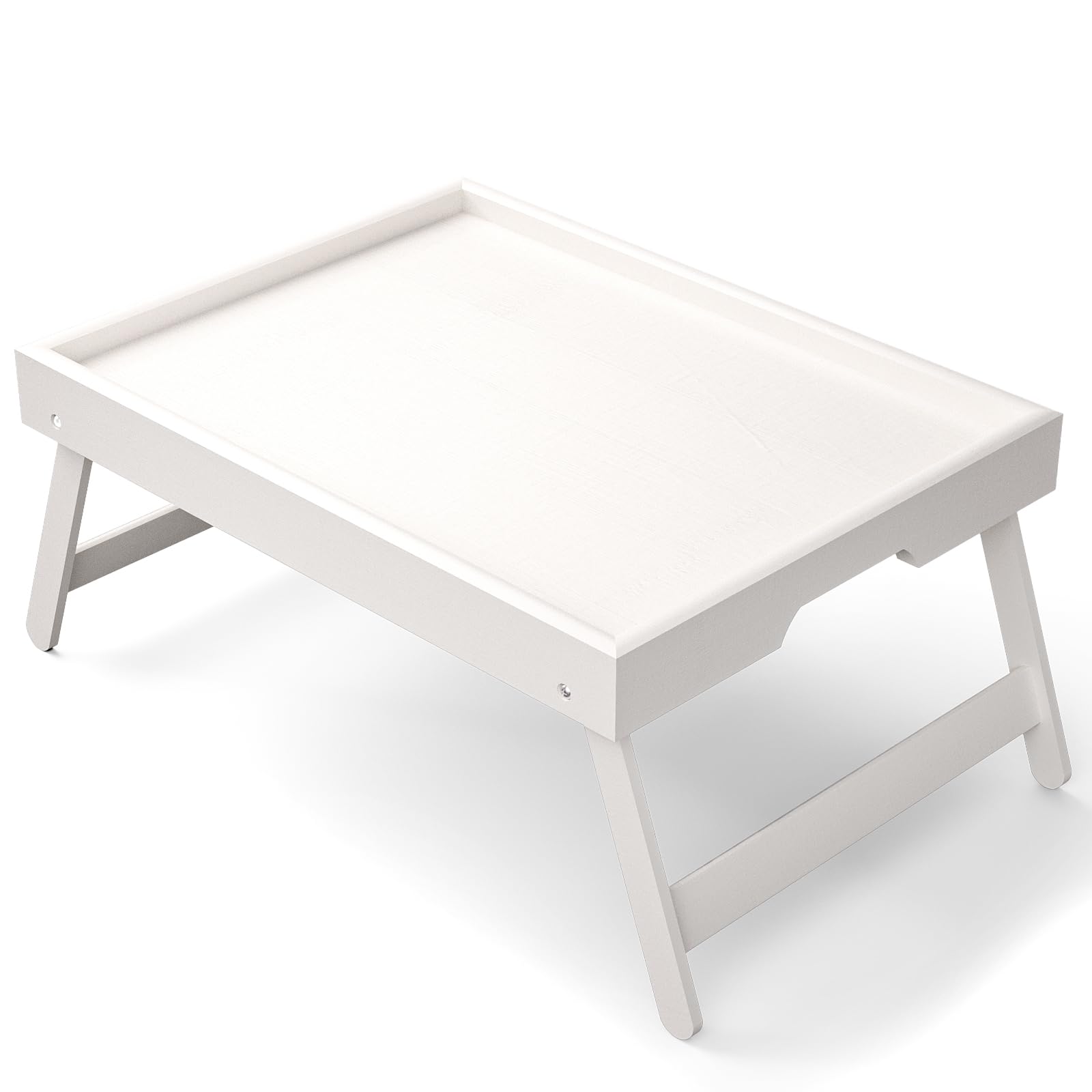 Bamboo Bed Table Tray with Foldable Legs, Large Breakfast Bed Tray with Handles for Food, Snack Small Laptop (White)