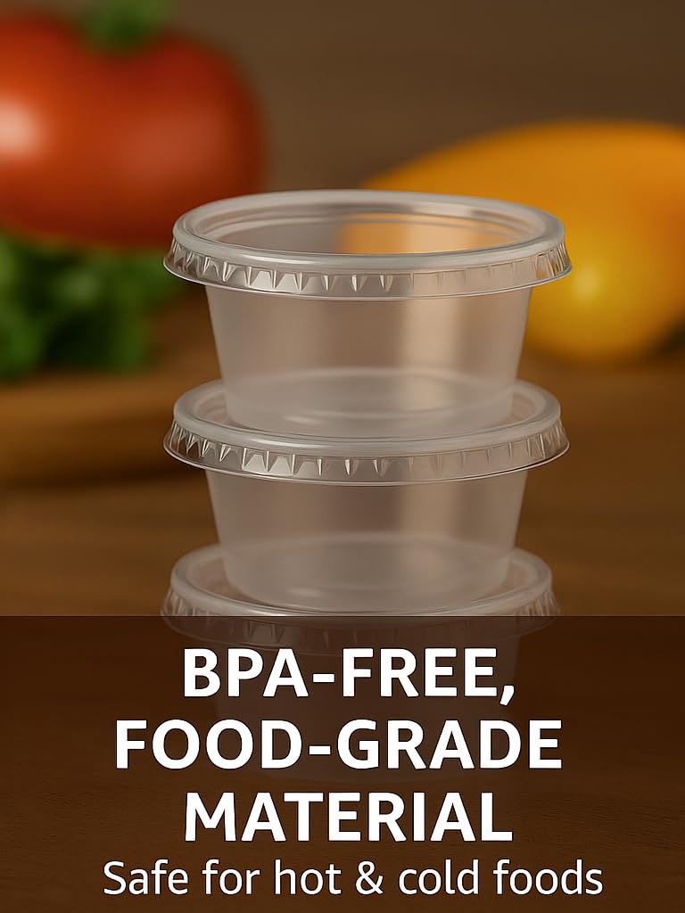 [200 Sets] 2 oz Souffle Cups with Lids – Leak-Proof, BPA-Free, Microwave & Freezer Safe Portion Cups – Disposable Plastic Containers for Jello Shots, Sauce, Dips, Snacks & Catering