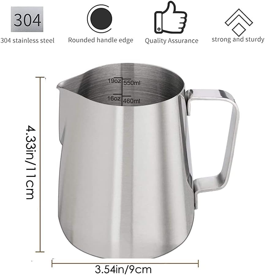 Milk Frothing Pitcher, 20 oz Milk Frother Cup Espresso Cup Stainless Steel