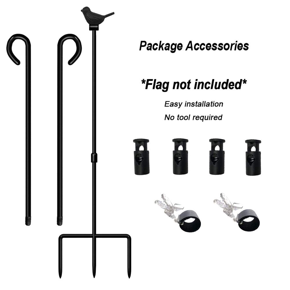 2-Flag Garden Flag Stand with Bird, Small Garden Flagpole Stand with Anti-Wind Clip