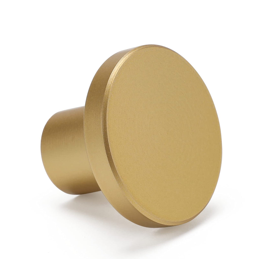 homdiy 10 Pack Round Dresser Knobs Gold Cabinet Knobs, LS7069BB Solid Gold Knobs for Dresser Drawers Brushed Brass Cabinet Door Knobs Modern Kitchen Hardware, 1.18 Inch Diameter